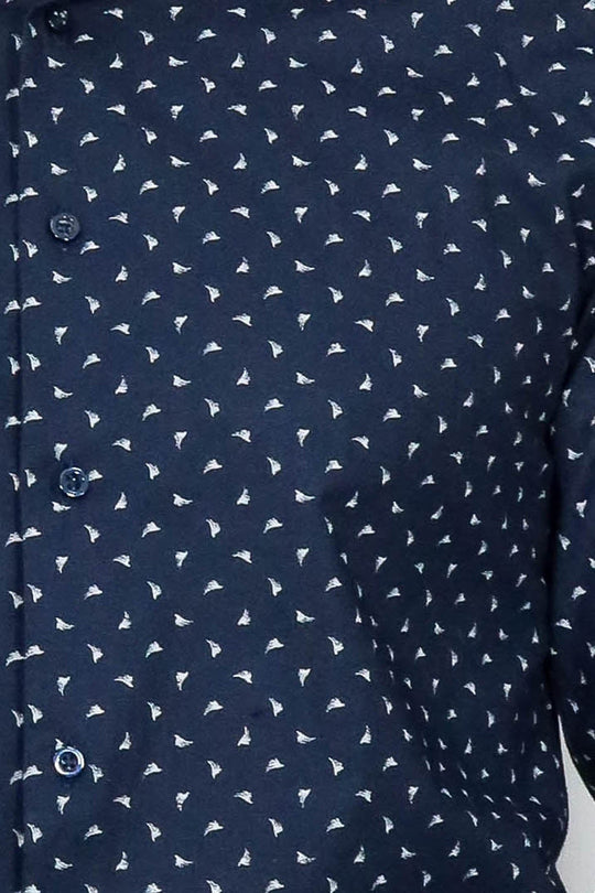 Men's Navy Slim Fit Shirt with Minimal White Pattern | Wessi