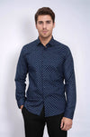Men's Navy Slim Fit Shirt with Minimal White Pattern | Wessi