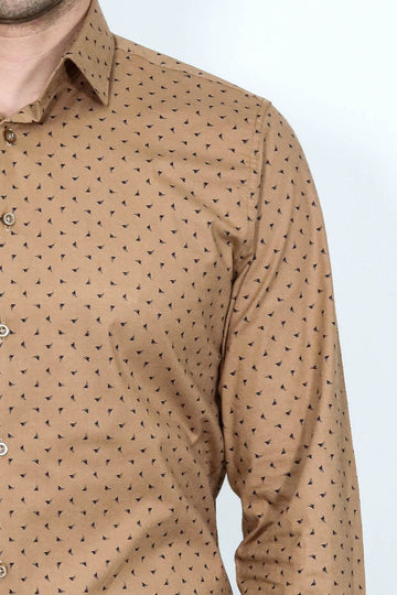 Men's Beige Slim Fit Shirt with Minimal Black Pattern | Wessi