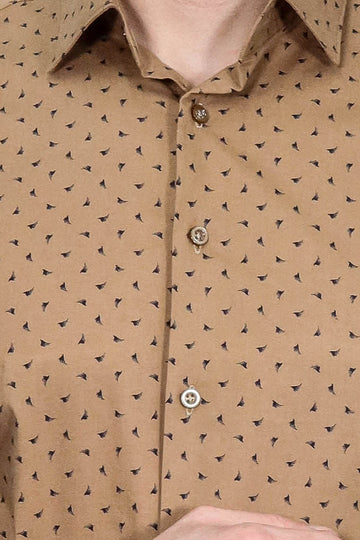Men's Beige Slim Fit Shirt with Minimal Black Pattern | Wessi