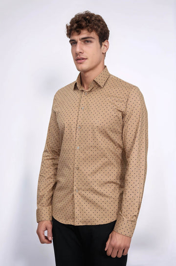 Men's Beige Slim Fit Shirt with Minimal Black Pattern | Wessi