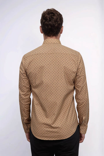 Men's Beige Slim Fit Shirt with Minimal Black Pattern | Wessi