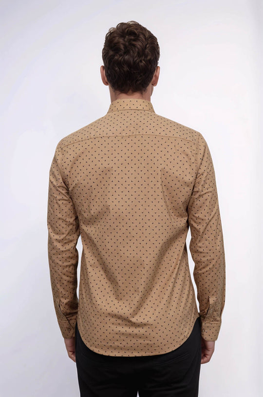 Men's Beige Slim Fit Shirt with Minimal Black Pattern | Wessi