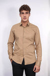 Men's Beige Slim Fit Shirt with Minimal Black Pattern | Wessi