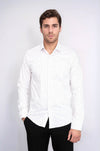 Men's White Slim Fit Shirt with Minimal Grey Pattern | Wessi
