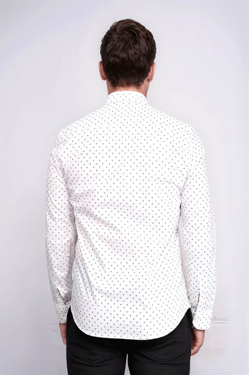 Men's White Slim Fit Shirt with Minimal Grey Pattern | Wessi