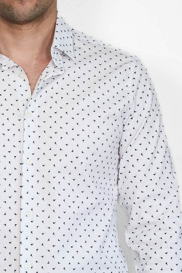Men's White Slim Fit Shirt with Minimal Black Pattern | Wessi