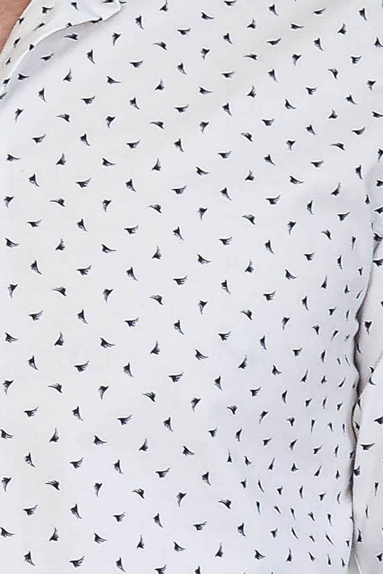 Men's White Slim Fit Shirt with Minimal Black Pattern | Wessi