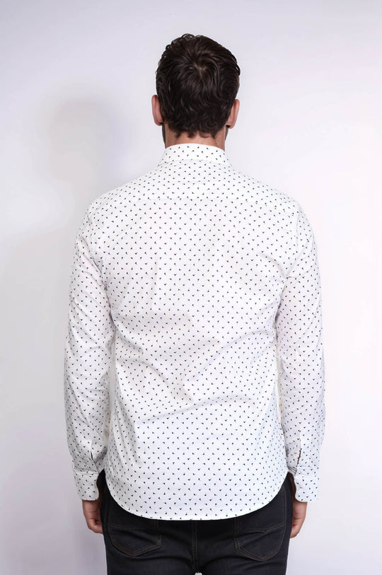 Men's White Slim Fit Shirt with Minimal Black Pattern | Wessi