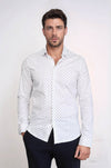Men's White Slim Fit Shirt with Minimal Black Pattern | Wessi