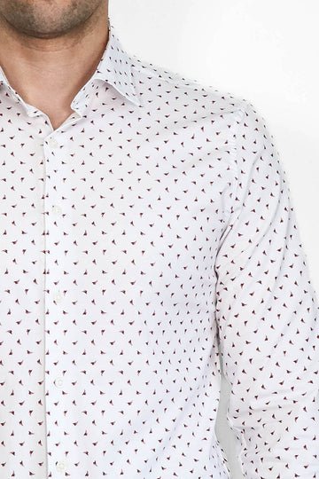 Men's White Slim Fit Shirt with Minimal Burgundy Pattern | Wessi