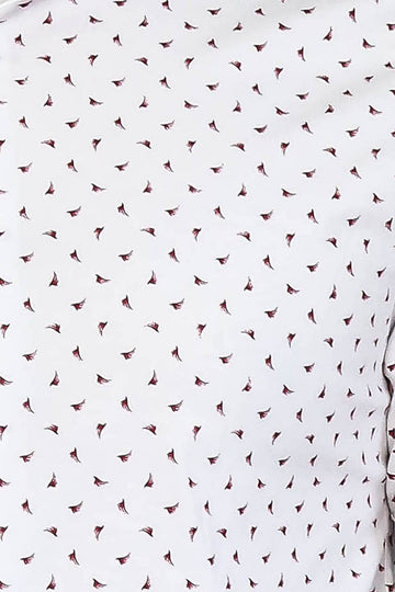 Men's White Slim Fit Shirt with Minimal Burgundy Pattern | Wessi
