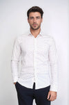 Men's White Slim Fit Shirt with Minimal Burgundy Pattern | Wessi