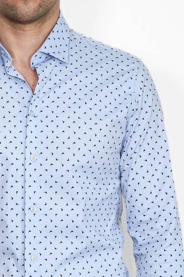 Men's Light Blue Slim Fit Shirt with Minimal Black Pattern | Wessi
