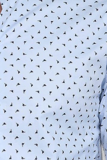 Men's Light Blue Slim Fit Shirt with Minimal Black Pattern | Wessi