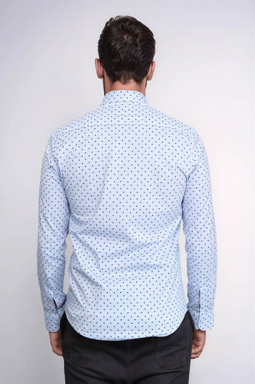 Men's Light Blue Slim Fit Shirt with Minimal Black Pattern | Wessi