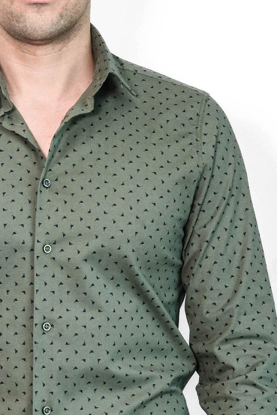 Men's Khaki Slim Fit Shirt with Minimal Black Pattern | Wessi