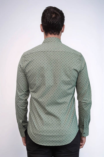 Men's Khaki Slim Fit Shirt with Minimal Black Pattern | Wessi