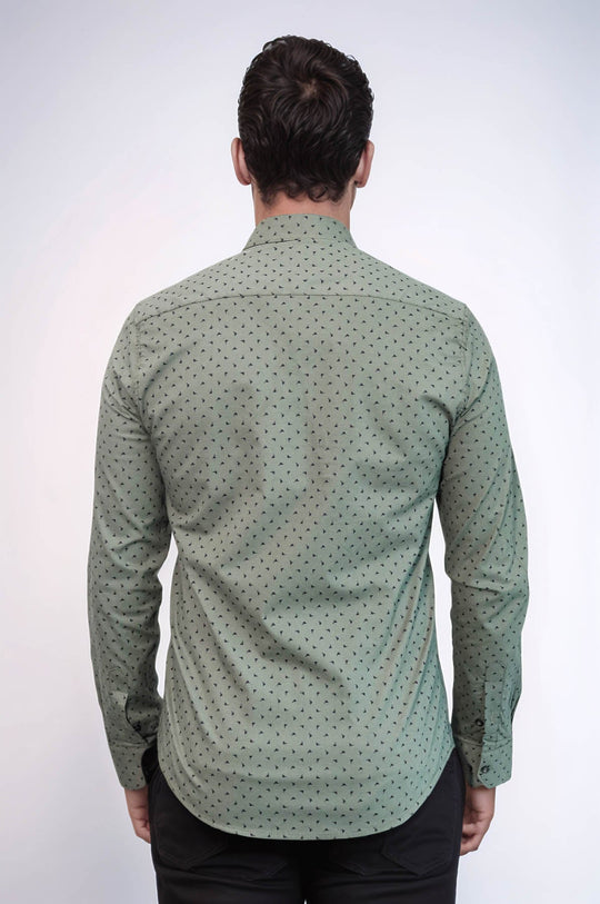 Men's Khaki Slim Fit Shirt with Minimal Black Pattern | Wessi