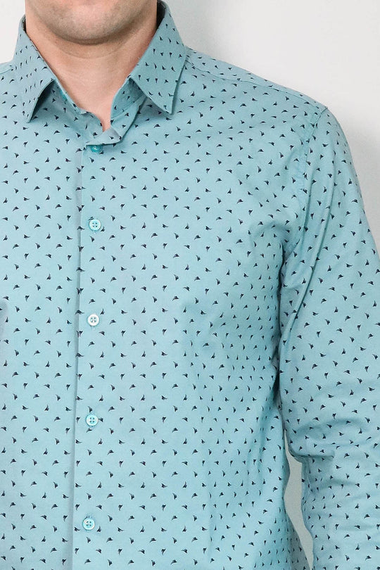 Men's Turquoise Slim Fit Shirt with Micro Black Pattern | Wessi