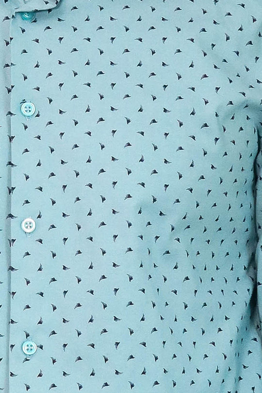Men's Turquoise Slim Fit Shirt with Micro Black Pattern | Wessi