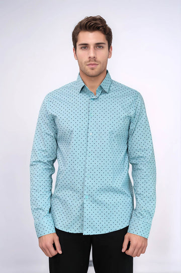 Men's Turquoise Slim Fit Shirt with Micro Black Pattern | Wessi