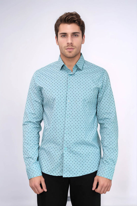 Men's Turquoise Slim Fit Shirt with Micro Black Pattern | Wessi