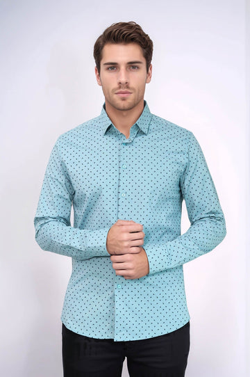 Men's Turquoise Slim Fit Shirt with Micro Black Pattern | Wessi
