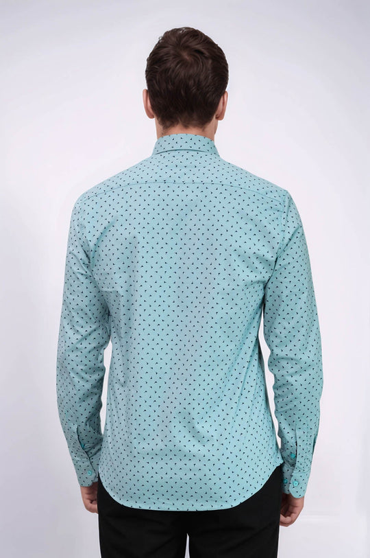 Men's Turquoise Slim Fit Shirt with Micro Black Pattern | Wessi