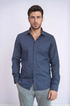 Men's Navy Blue Slim Fit Micro Check Patterned Shirt | Wessi
