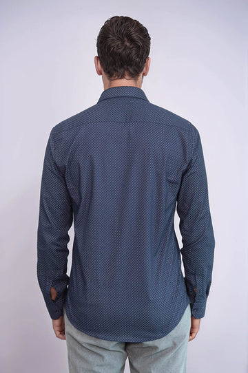 Men's Navy Blue Slim Fit Micro Check Patterned Shirt | Wessi
