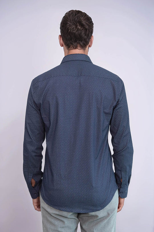 Men's Navy Blue Slim Fit Micro Check Patterned Shirt | Wessi