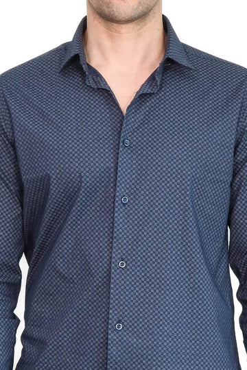 Men's Navy Blue Slim Fit Micro Check Patterned Shirt | Wessi