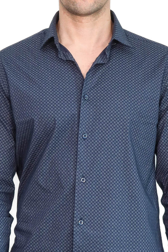 Men's Navy Blue Slim Fit Micro Check Patterned Shirt | Wessi