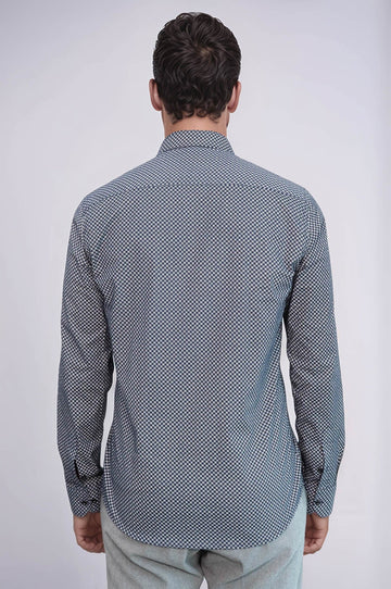 Men's Navy Blue Slim Fit Micro Check Patterned Shirt | Wessi