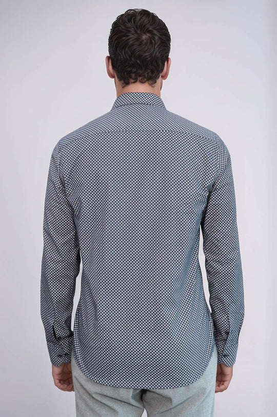 Men's Navy Blue Slim Fit Micro Check Patterned Shirt | Wessi