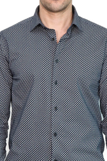 Men's Navy Blue Slim Fit Micro Check Patterned Shirt | Wessi