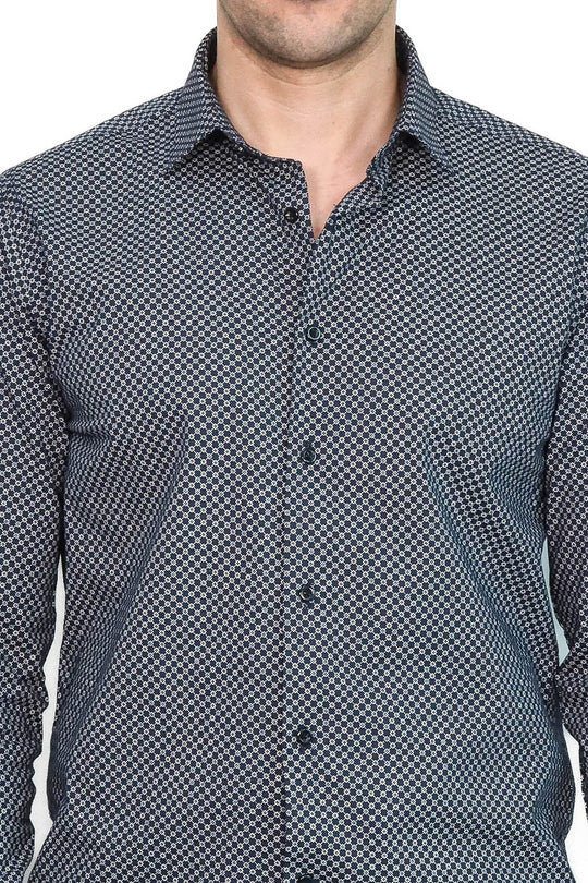 Men's Navy Blue Slim Fit Micro Check Patterned Shirt | Wessi