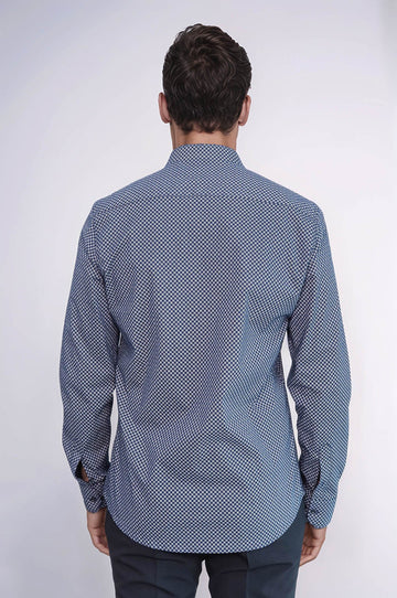 Men's Blue Slim Fit Micro Check Patterned Shirt | Wessi
