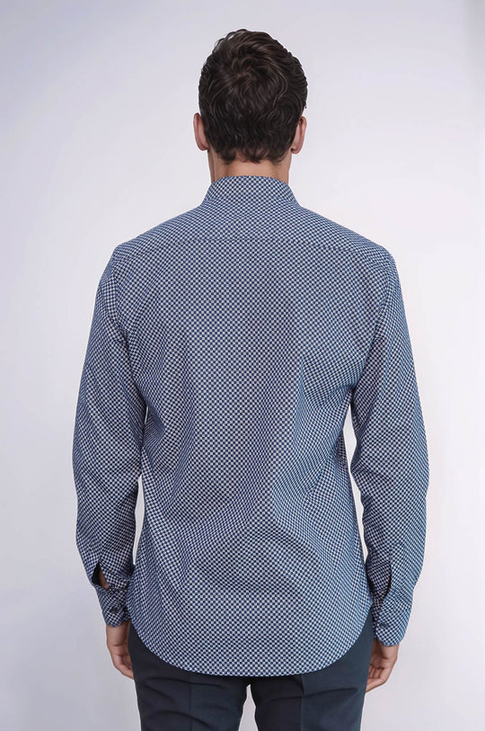 Men's Blue Slim Fit Micro Check Patterned Shirt | Wessi