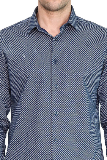 Men's Blue Slim Fit Micro Check Patterned Shirt | Wessi