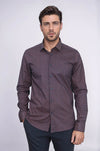Men's Brown Slim Fit Micro Check Patterned Shirt | Wessi
