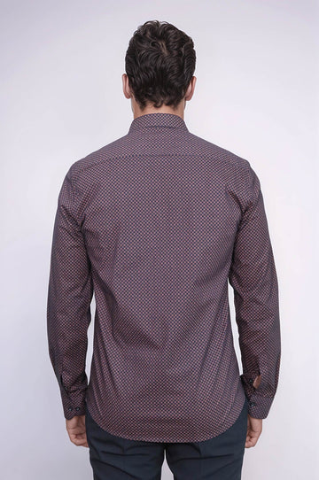 Men's Brown Slim Fit Micro Check Patterned Shirt | Wessi