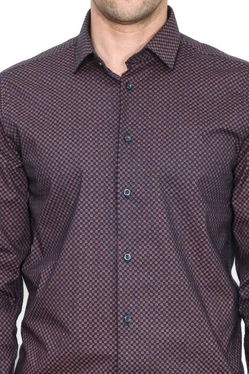 Men's Brown Slim Fit Micro Check Patterned Shirt | Wessi