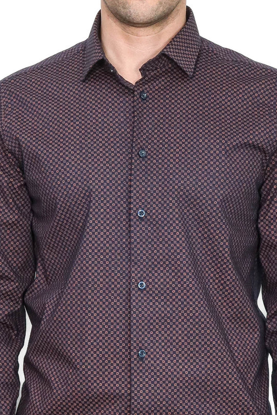 Men's Brown Slim Fit Micro Check Patterned Shirt | Wessi