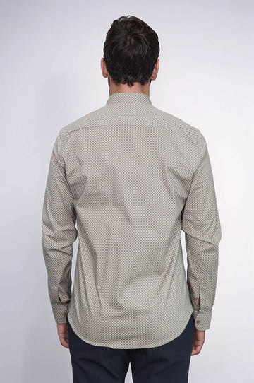Men's Beige Slim Fit Micro Check Patterned Shirt | Wessi