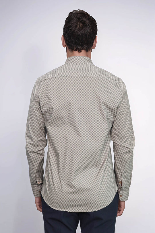 Men's Beige Slim Fit Micro Check Patterned Shirt | Wessi