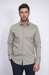 Men's Beige Slim Fit Micro Check Patterned Shirt | Wessi