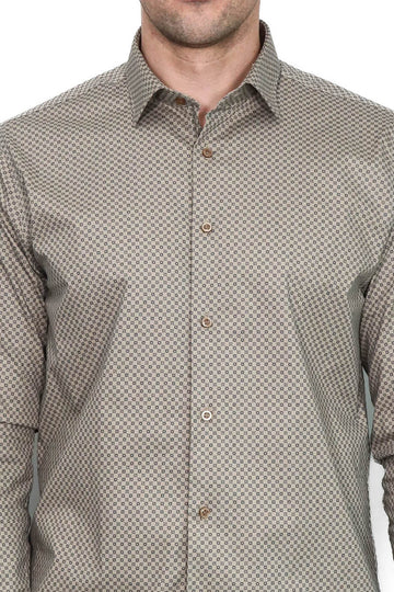 Men's Beige Slim Fit Micro Check Patterned Shirt | Wessi