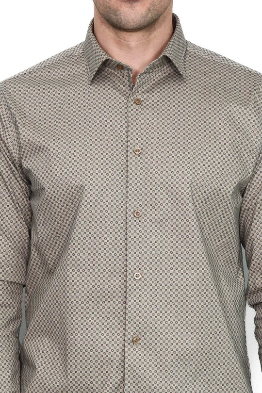 Men's Beige Slim Fit Micro Check Patterned Shirt | Wessi